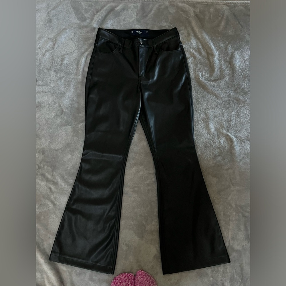 Faux Leather black Hollister high rise flare pants jeans. w28. Perfect condition